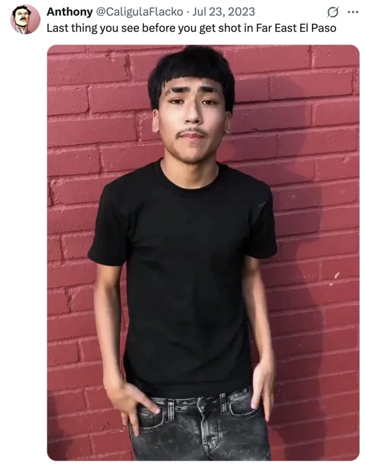 Lil G Photo Houston Resident — A Twitter screenshot showing Anthony's viral post featuring Lil G's iconic photo with the caption 'Last thing you see before you