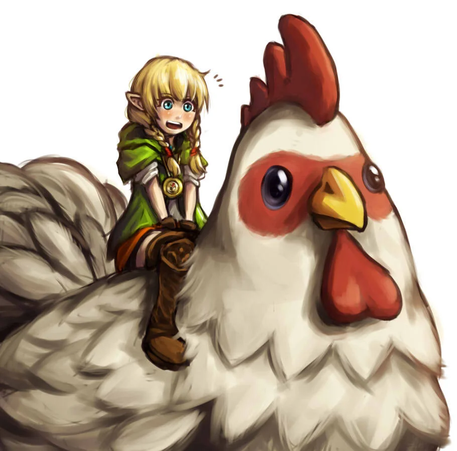 Fan art of Linkle riding a giant Cucco chicken