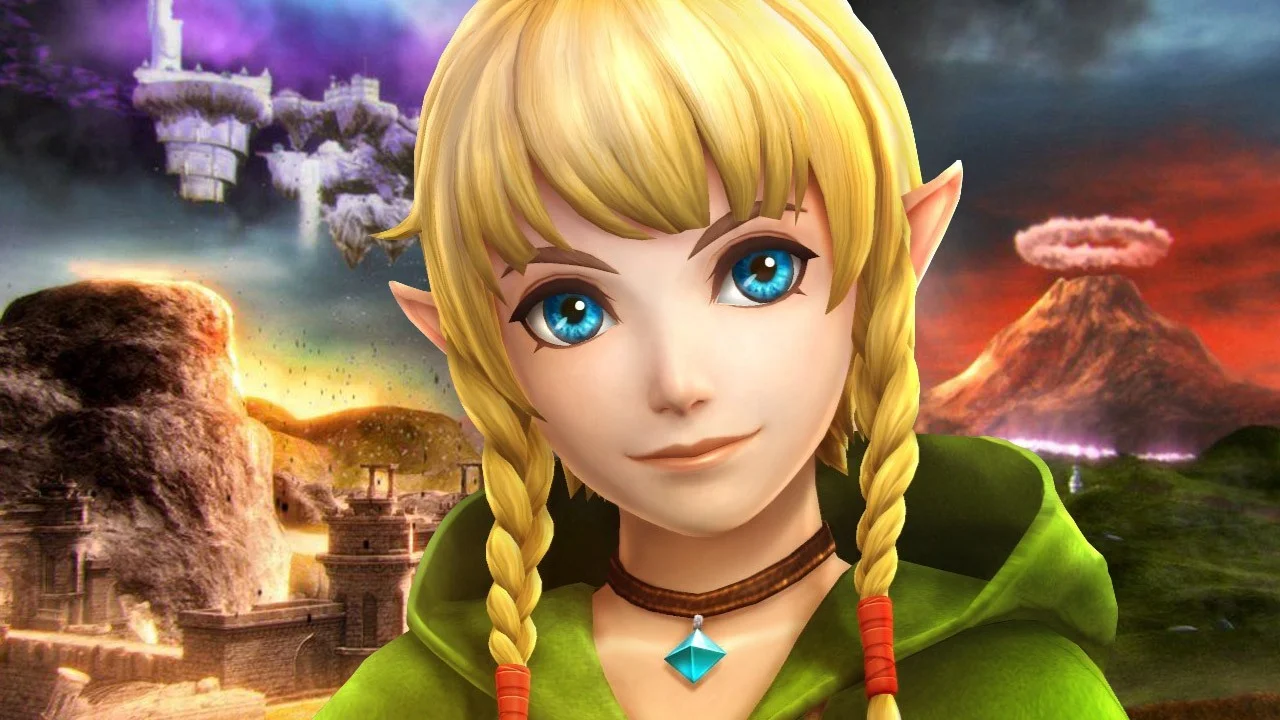 Official Linkle character render from Hyrule Warriors Legends with braided blonde hair and green hood