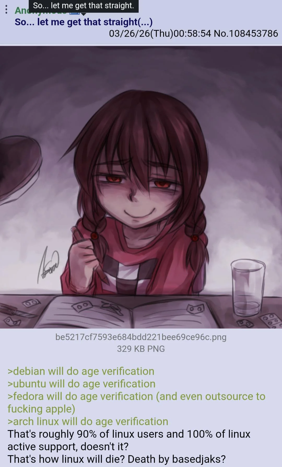 4chan post about Linux distros and age verification