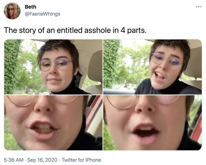 Listen, Kiddo, I Get It — Tweet by Beth @FaerieWhings with a four-panel grid of expressive close-ups from the viral TikTok.