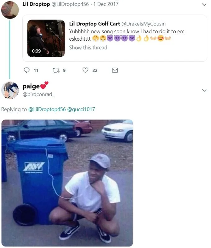 Listening to Trash — WorldStarHipHop tweet about XXXTENTACION with reply using listening-to-trash meme image