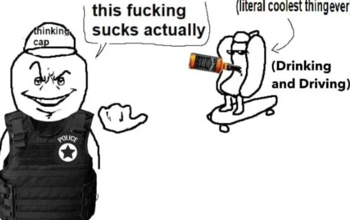 Literal Me Characters — A darkly humorous variation of the Literal Me template where the left figure is dressed as a police officer and the right side reads
