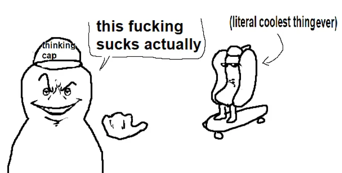 Literal Me Characters — The foundational template for the Literal Me meme featuring a stick figure with a thinking cap dismissing something as 'this fucking