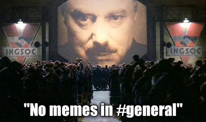 Literally 1984 — The complete and iconic Big Brother surveillance scene from 1984 featuring the massive screen with Big Brother's face, crowd of citizens, and