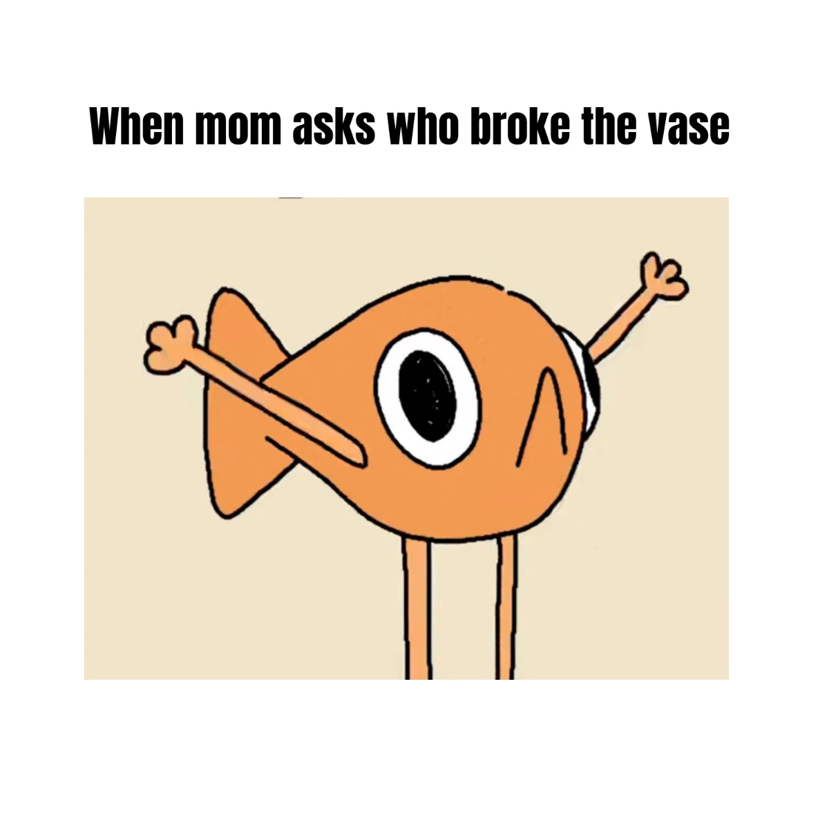 Little French Fish — Simplified illustration of an orange round fish character with stick arms and legs, displaying an emotional reaction expression in bold