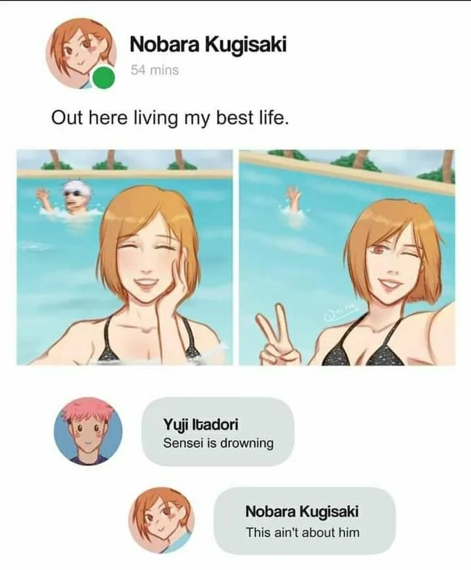 Instagram character post with 'Out here living my best life' caption
