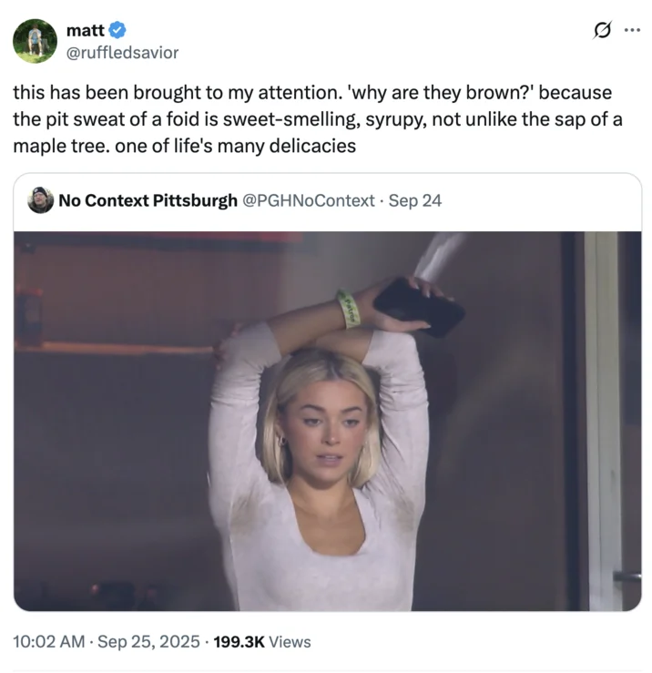 Twitter jokes about Pittsburgh pit sweat meme referencing Livvy Dunne