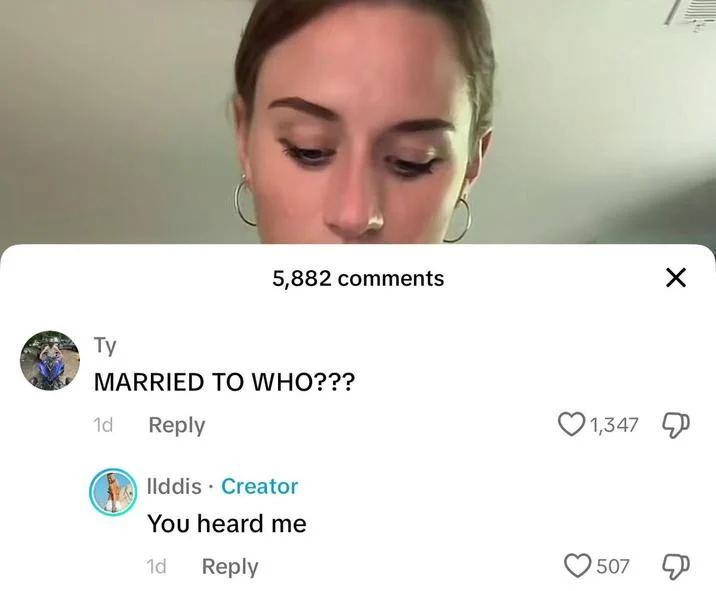 Llddis Broke Ass Niggas Tiktok — TikTok comment screenshot with llddis replying 'You heard me' to 'MARRIED TO WHO???'