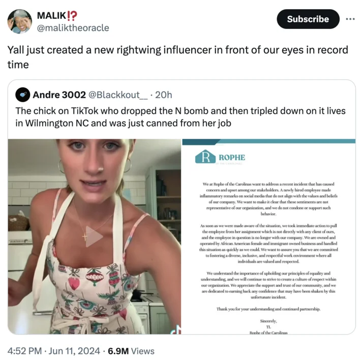 Llddis Broke Ass Niggas Tiktok — Tweet from Malik commenting on Lilly becoming a rightwing influencer following her firing