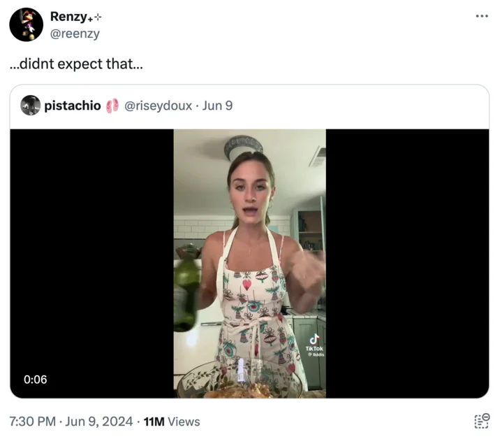 Llddis Broke Ass Niggas Tiktok — Tweet from Renzy quote-tweeting a viral TikTok clip of Lilly in a kitchen apron