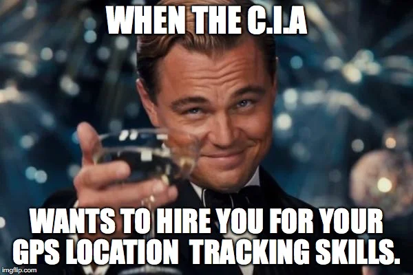 Location Tracking Joke — Leonardo DiCaprio's character expresses satisfaction with text joking about CIA hiring for GPS location tracking skills.