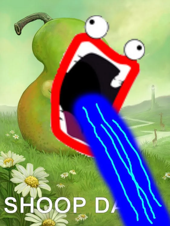 Lolwut pear crossover with Shoop da Whoop firing a blue laser and partial SHOOP DA caption
