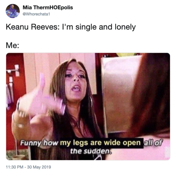 Lonely Keanu — Tweet with Jersey Shore reaction gif to Keanu Reeves saying he is single and lonely