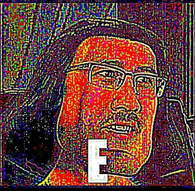 Lord Marquaad E — Heavily deep-fried red-saturated E meme image with distorted Markiplier face.