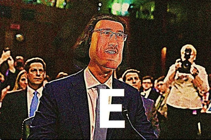 Lord Marquaad E — Warm-toned deep-fried E meme with Markiplier face on Zuckerberg and large E letter.