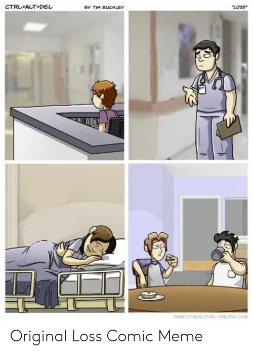 The canonical Loss webcomic from Ctrl+Alt+Del displaying the hospital scene in 4-panel format with descriptive label.