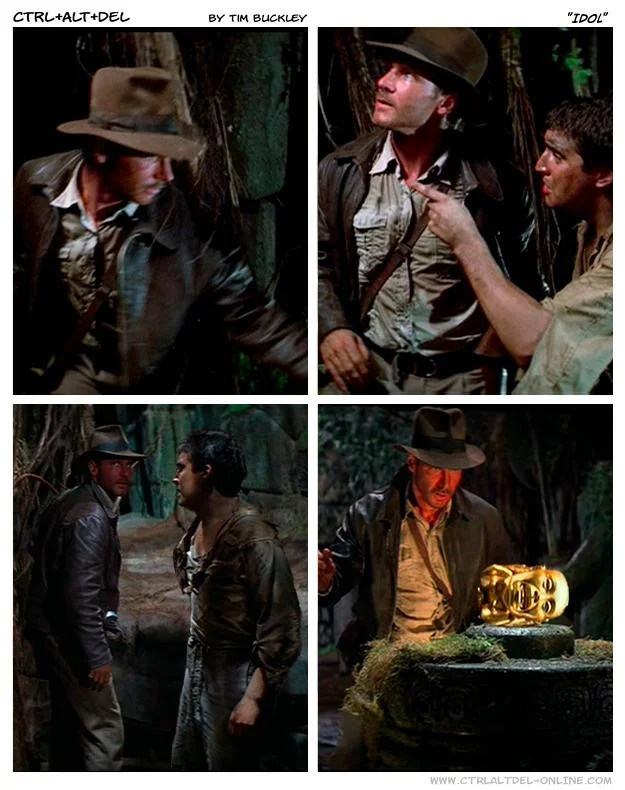 A Loss format parody constructed from Indiana Jones movie scenes arranged in the iconic 4-panel structure.