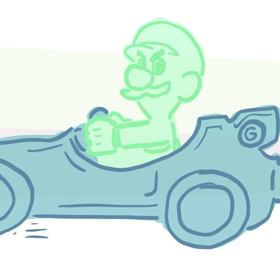 Luigi's Death Stare — Simple doodle drawing of Luigi driving a kart with an angry look