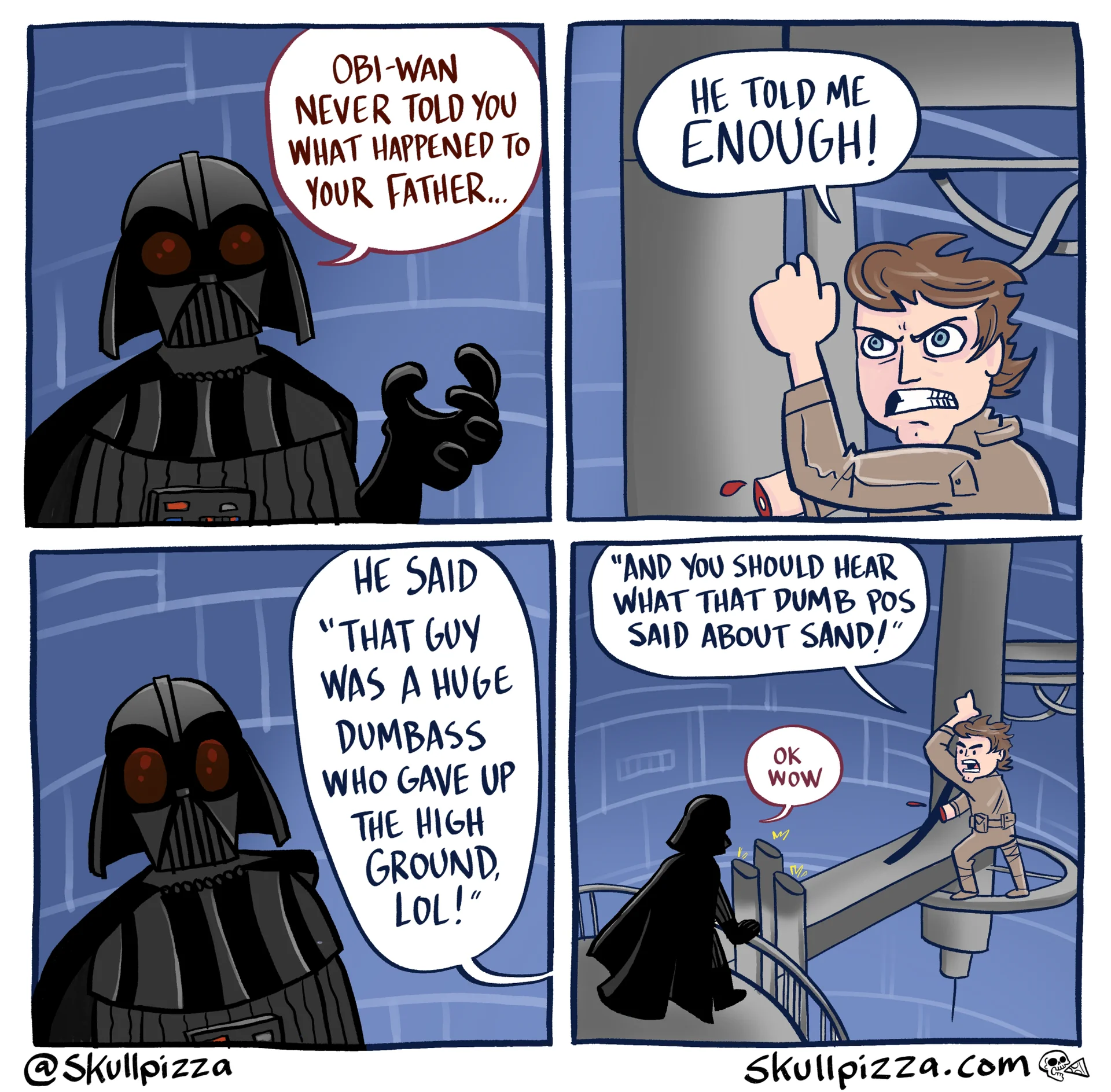 Luke, I am Your Father — Crude cartoon drawing of Darth Vader and Luke with French text