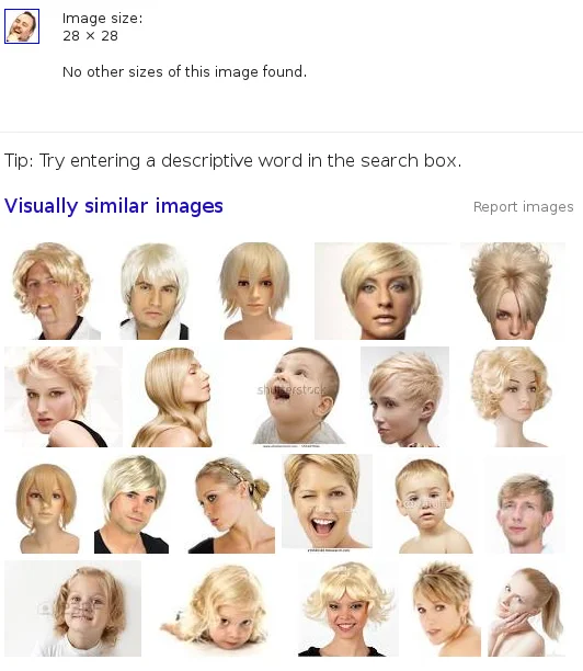 Reverse image search results showing blonde hair photos similar to the LUL emote