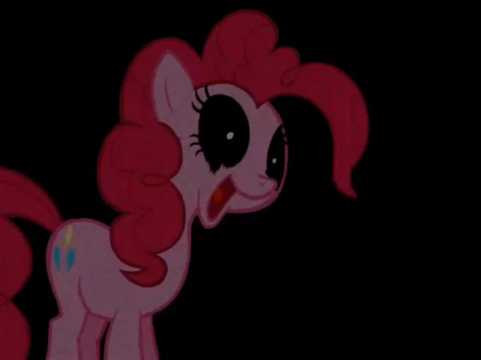 Pinkie Pie smiling on a black background, style used in Luna Game screenshots