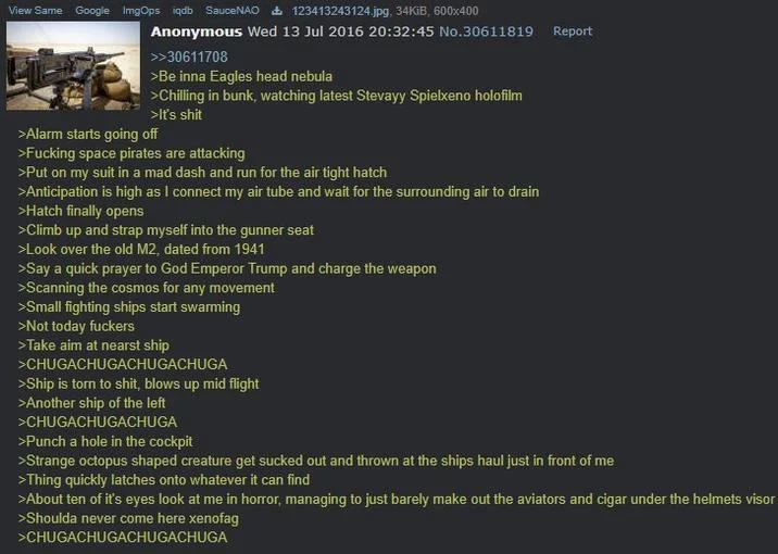 M2 Browning In Space — Screenshot of 4chan greentext post about M2 Browning being used on Mars