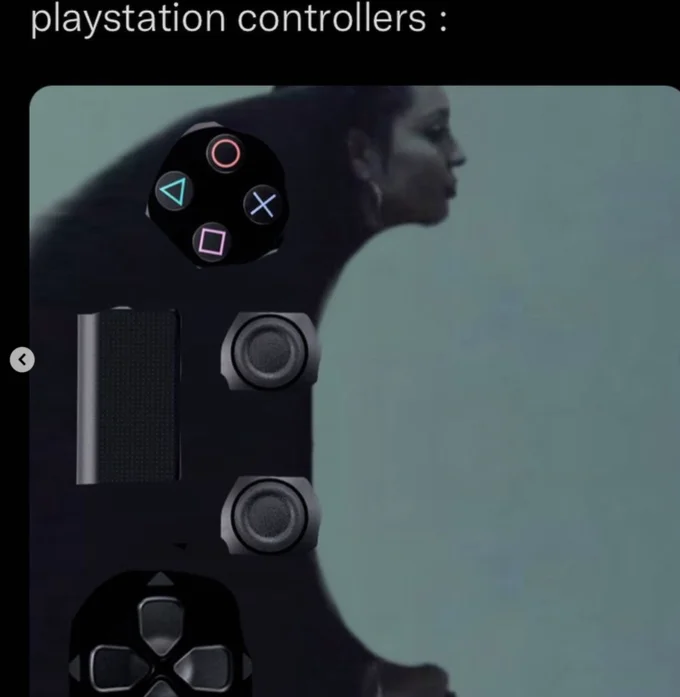 Maddy Banging On Door — Tweet overlaying PlayStation controller buttons and sticks onto the Maddy image