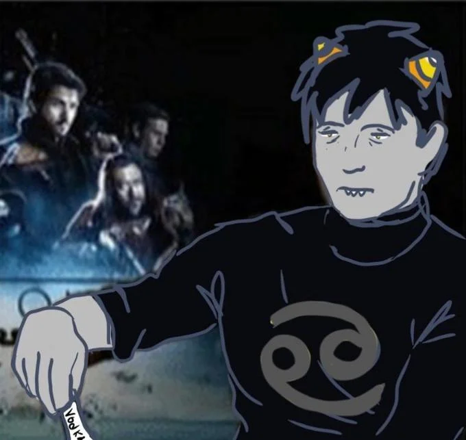 Mads Mikkelsen Opening Vodka During Interview — Stylized anime fan art reimagining of the Mads Mikkelsen vodka interview meme, showing an animated version in