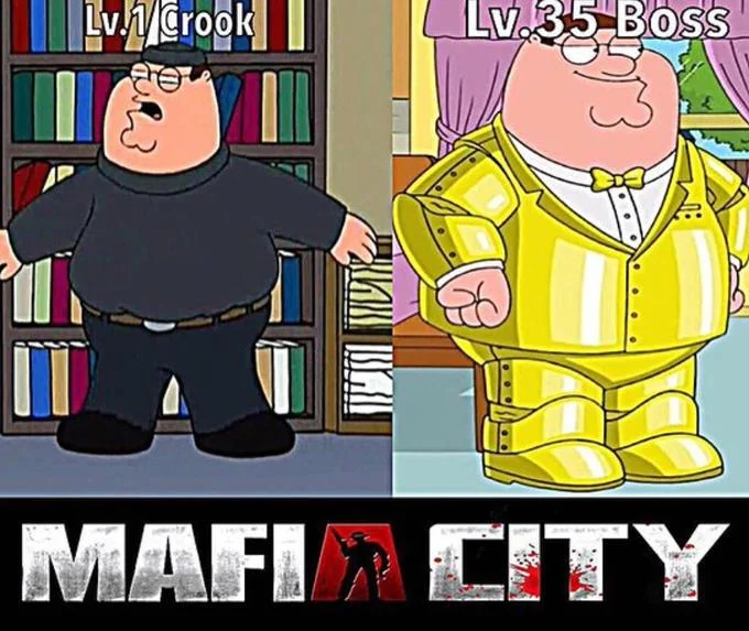 Isolated Mafia City boss on white background with 'That's how mafia works' caption
