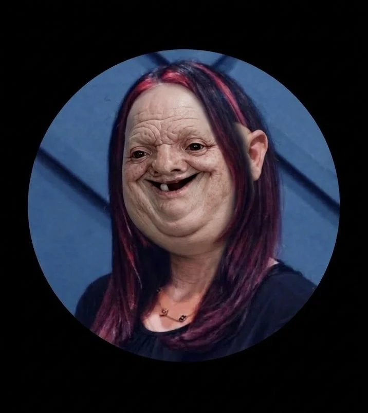 MAGA Wojak — Female magatard character with long dark hair smiling in a circular profile-style crop