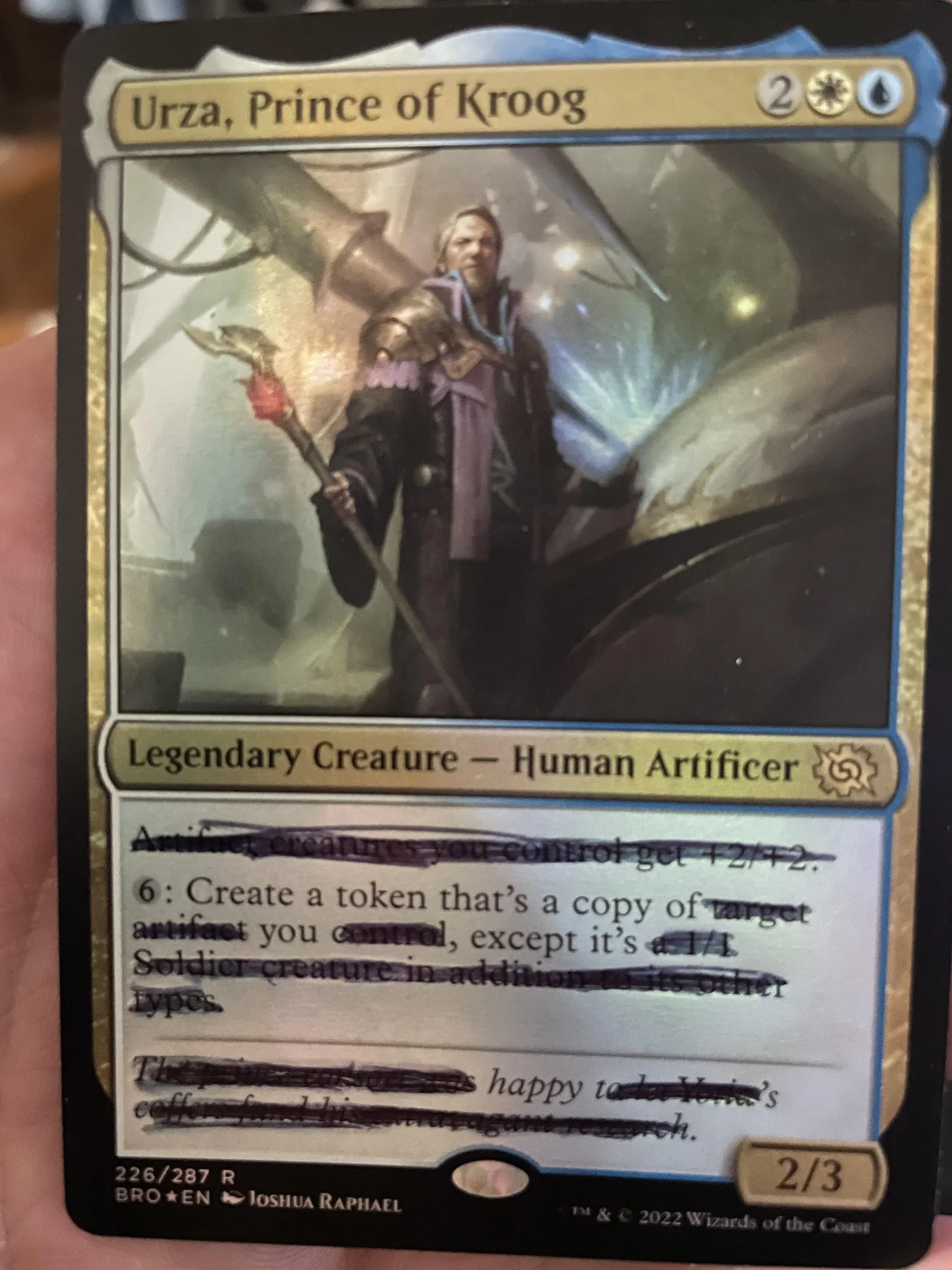 Magic the Gathering — MTG card Urza Prince of Kroog with abilities crossed out in marker