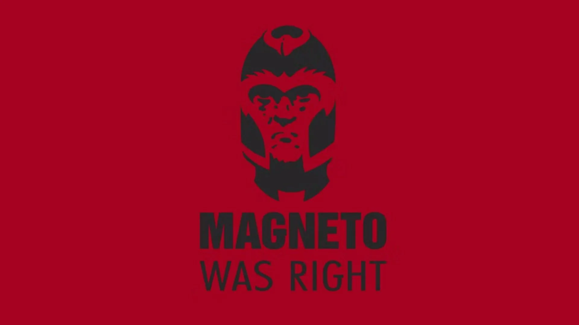 Black Magneto helmet silhouette on red background with text 'Magneto Was Right'