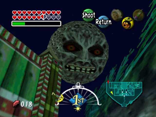 Majora's Mask — In-game screenshot of the ominous moon over Clock Town