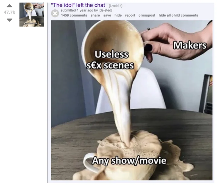 "Makers" Adding "Unnecessary Sex Scenes" — Reddit post showing the ladle meme with Makers pouring Useless sex scenes onto Any show/movie