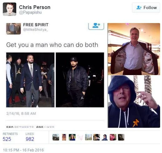 Get You a Man Who Can Do Both — A composite Twitter screenshot showing the original meme alongside responses from public figures, demonstrating its viral