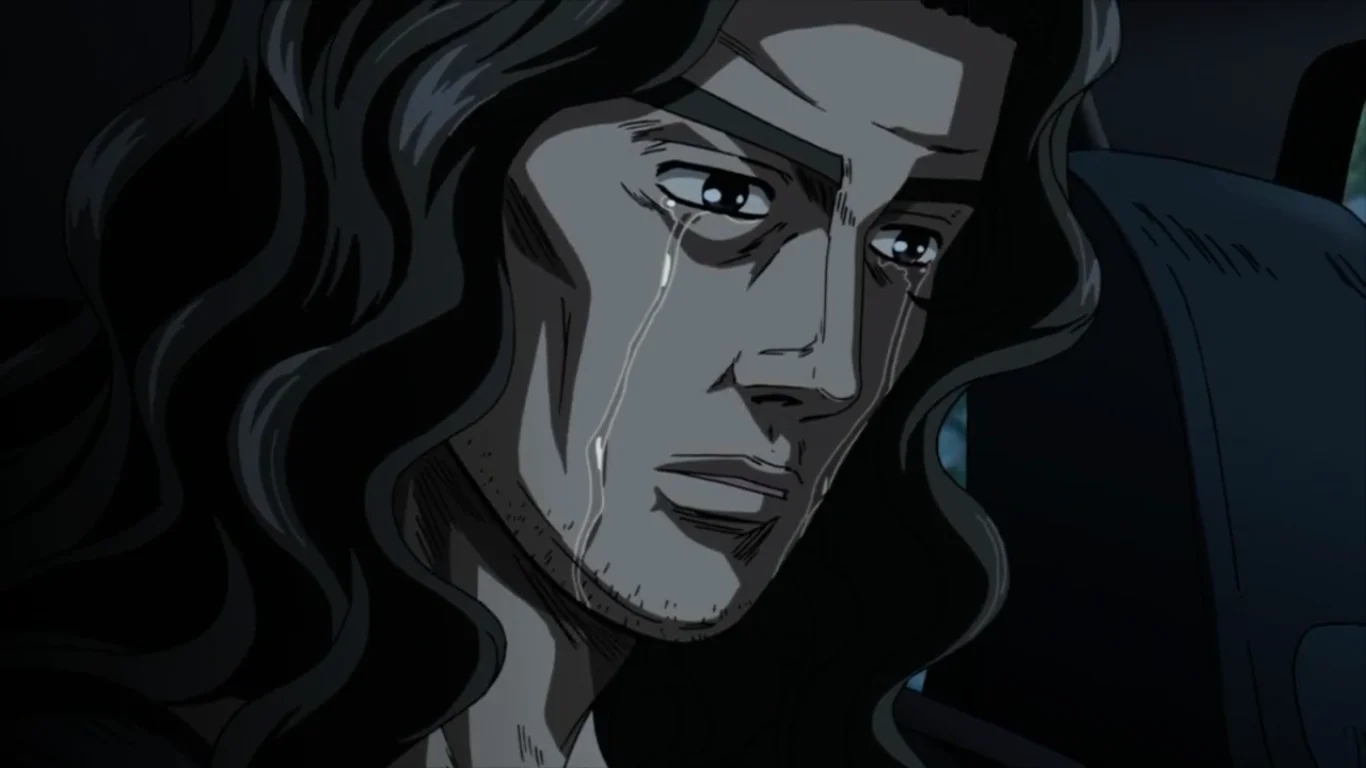 Manly Tears — Muscular blue duck cartoon shedding heavy tears labeled Ultra Fishbunjin 3000