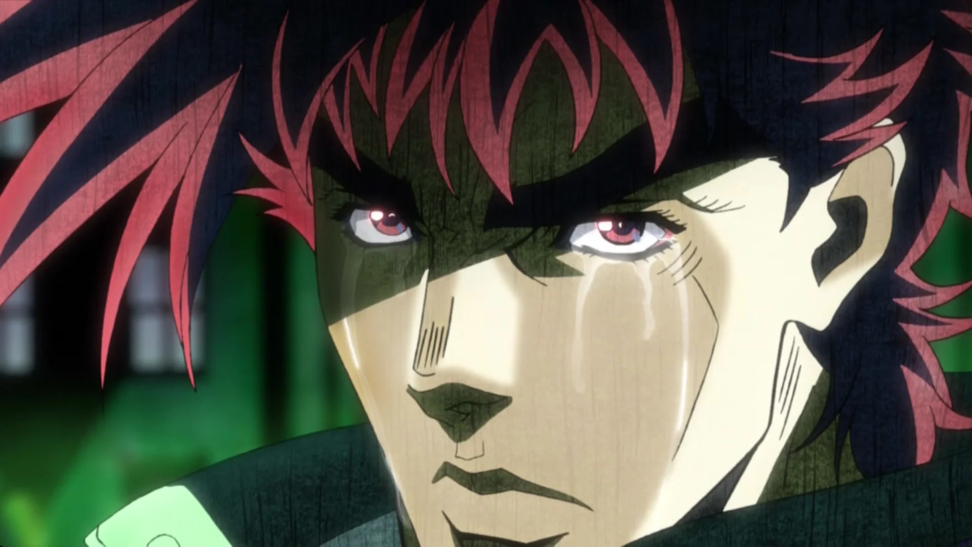 Manly Tears — Anime Kenshiro close-up crying in shadowy lighting