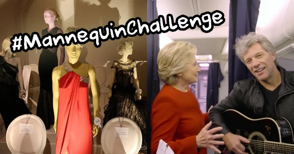 Mannequin Challenge — Participants stand completely frozen in place alongside display mannequins in a retail environment, blending themselves with actual