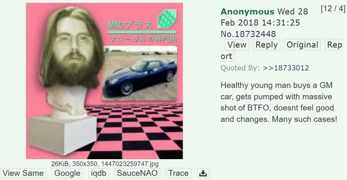 A surreal vaporwave-style meme with Trump image, sports car, pink checkerboard background, ending with 'Many such cases!'