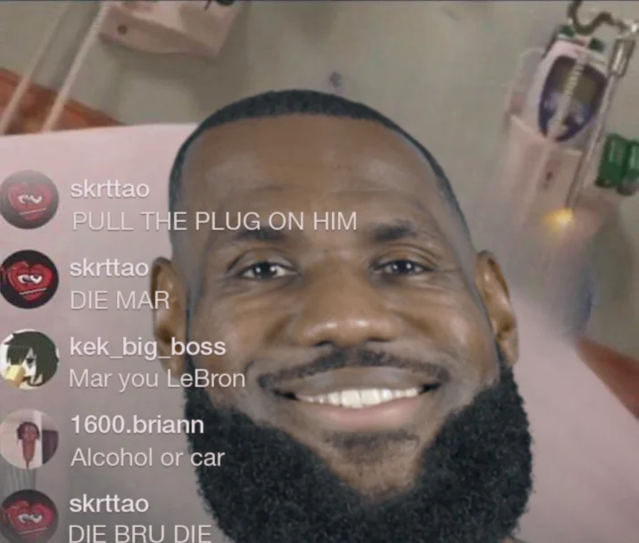 Mar Hospital Bed Instagram Live Edits — Mar hospital bed meme with LeBron James's face edited onto Mar