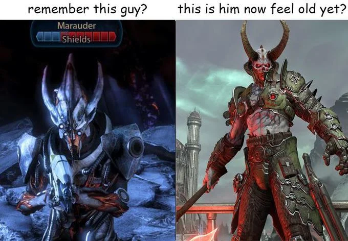 Marauder (Doom Eternal) — Side-by-side meme comparing Mass Effect Marauder with Doom Eternal Marauder