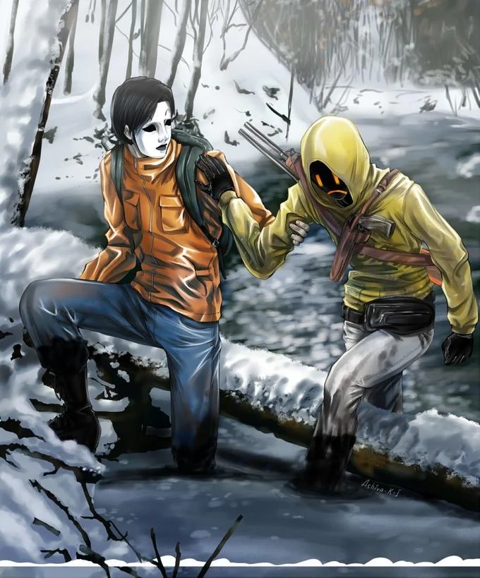 Yellow-tinted fan art collage of Marble Hornets characters with the word 'Regards' below.