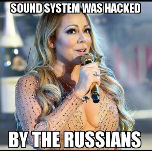 Mariah Carey New Year's Eve Performance FAIL — Mariah Carey performance image macro joking that the sound system was hacked by Russians