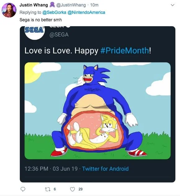 Sebastian Gorka tweet reacting to the Mario and Luigi kissing Nintendo Pride post
