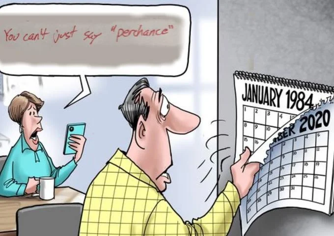 Mario The Idea Vs Mario The Man — A cartoon illustration showing two figures with speech bubble saying 'You can't just say perchance' with calendars visible.
