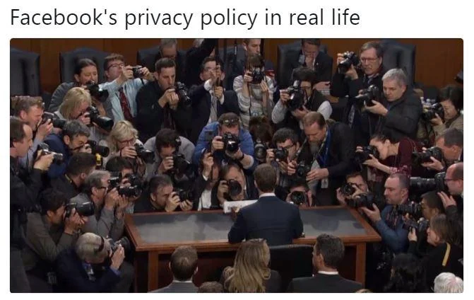 Mark Zuckerberg Congressional Hearings — Zuckerberg surrounded by photographers with caption about untagging photos