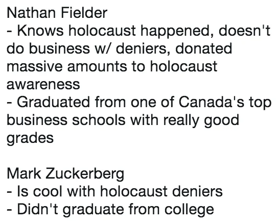 Text comparison of Nathan Fielder and Mark Zuckerberg