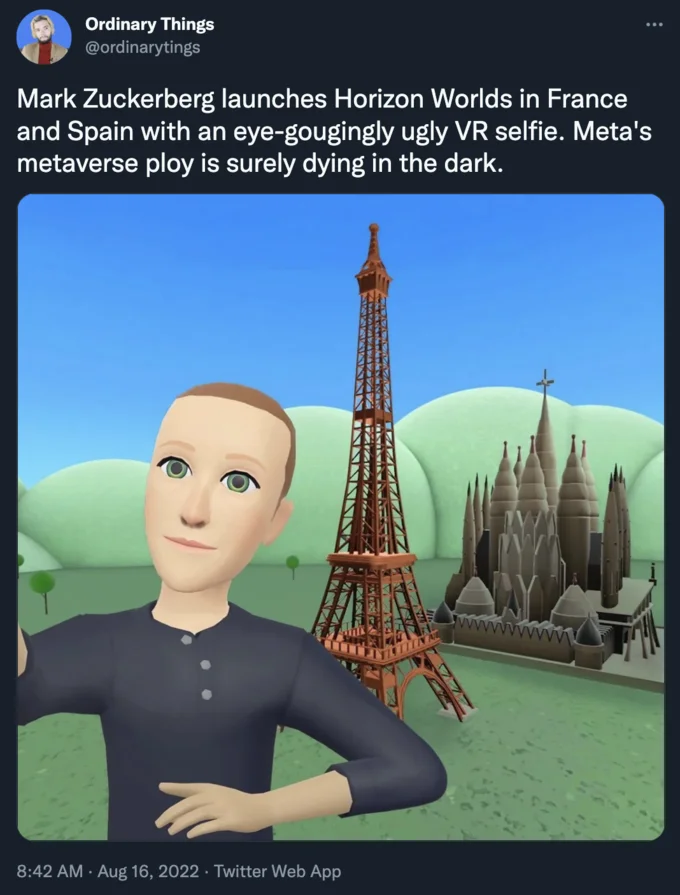 Mark Zuckerbergs Metaverse Avatar — Twitter reaction criticizing Zuckerberg's metaverse avatar as ugly