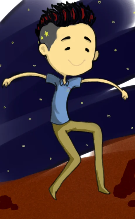 Mars Exploration — Cartoon fan art of Mohawk Guy dancing on Mars